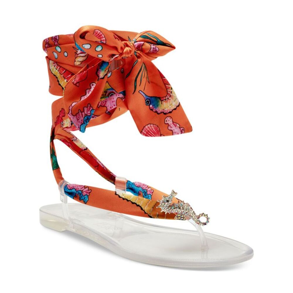 INC Womens Orange Scarf Tie Brooch Malana Round Toe Thong Sandals Shoes 6 M